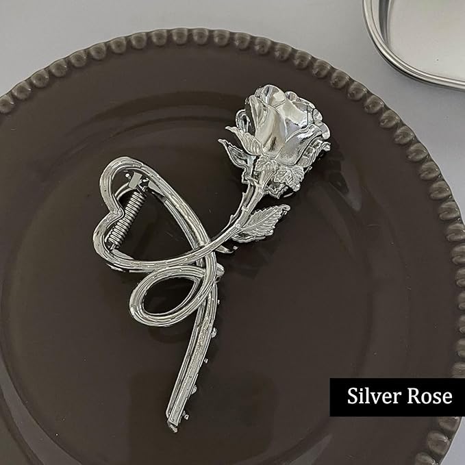 Flower Metal Hair Clips Claw, 1Pcs Flower Hair Claw Clips for Thin Thick Hair Accessories Non-Slip Rose Hair Claw Clip for Women Girls Fashionable Hair Styling