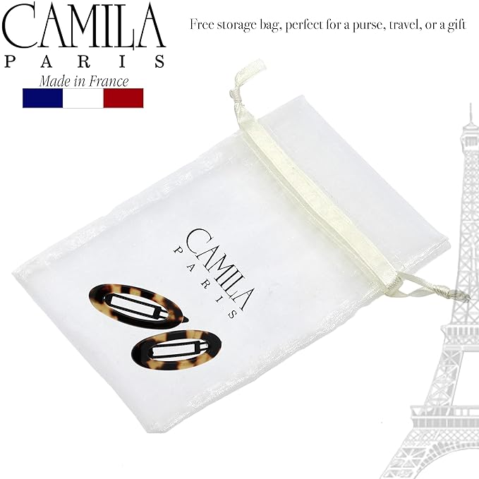 Camila Paris CP1993/2 French Hair Barrette Clip for Women, Handmade, Side Slide-in Metal-Free Closure Strong Hold Grip Hair Clips for Girls, No Slip Durable Styling Hair Accessories, Made in France