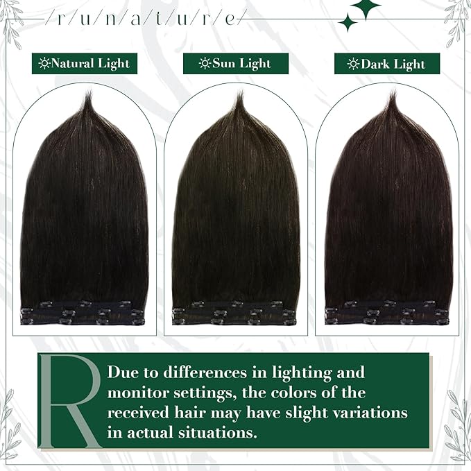 RUNATURE Black Clip in Hair Extensions Real Human Hair, Remy Hair Extensions Clip Ins, Double Weft Human Hair Clip in Extensions for Women, Add Hair Length, 18 Inch 50g 3pcs #1B Off Black