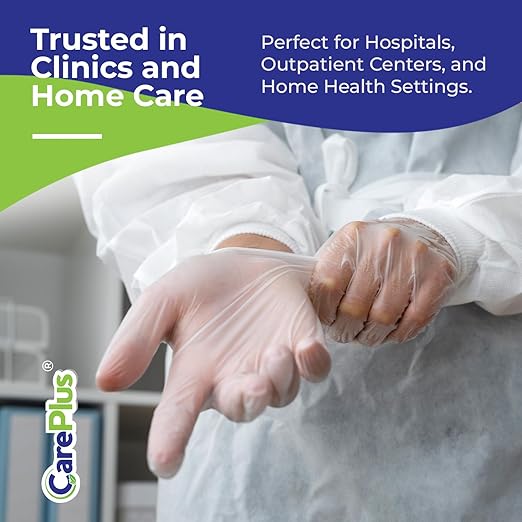 Pro Vinyl Clear Gloves - Medium Size, 100 Count | Latex-Free, Powder-Free, Heavy Duty, Non-Sterile, | Food Prep, Kitchen & Cleaning Gloves, Hair Coloring | Ideal for Professional Use