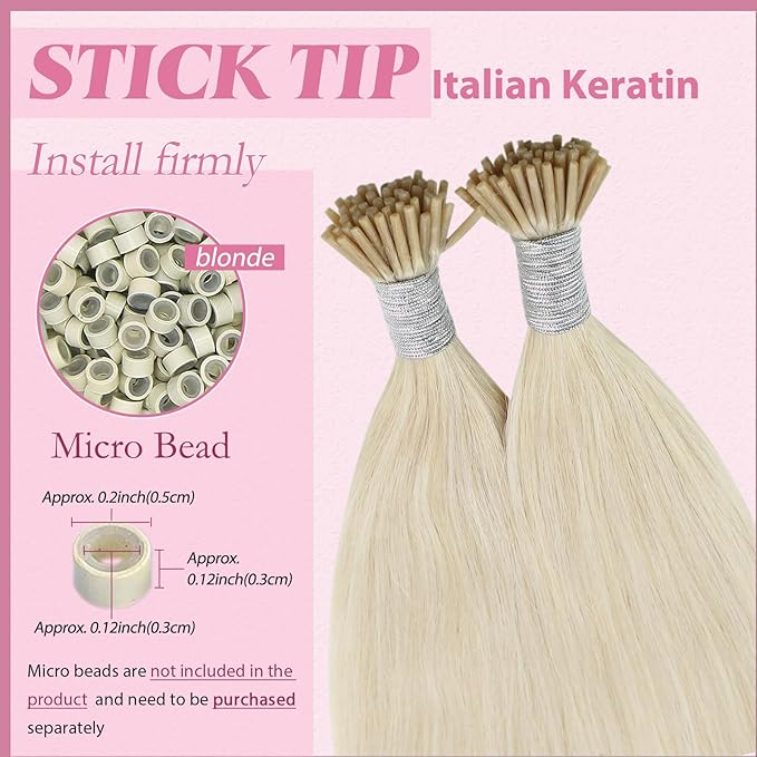 YoungSee I Tip Hair Extensions Blonde I Tips Hair Extensions Real Human Hair Platinum Blonde 22 Inch 50g I-Tips Hair Extention Natural Look 50s Cold Fusion Hair Extension