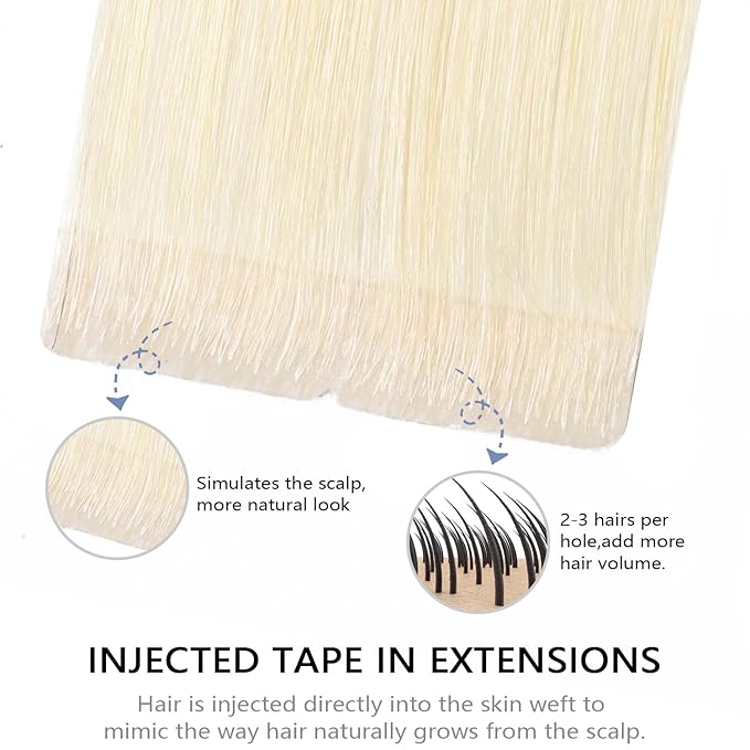 COOKAYU Invisible Tape in Hair Extensions, Invisi Edge Tape in Hair Platinum Blonde 50g 20pcs 22Inch Seamless Human Hair Extensions Straight