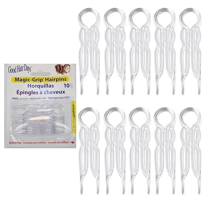 Good Hair Days Hair Pins - 2 1/2" Plastic, U-shaped Magic Grip Hairpins, Strong Durable Pins For Fine, Thick & Long Hair, Styling Accessories - Crystal, Set of 10