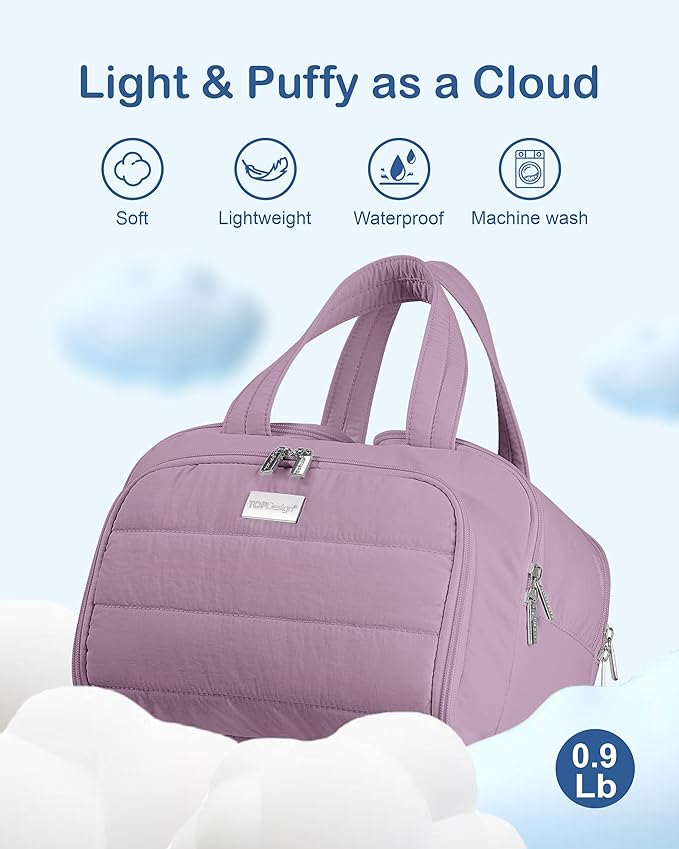 TOPDesign Travel Toiletry Bag for Women, Puffer Large Toiletry Bag, Lightweight Cosmetic Makeup Organizer with Handle for Traveling, Accessories, Essentials, Toiletries (Purple)