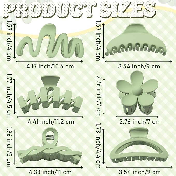 12 Pcs Claw Clips, Multi-Shapes Hair Clips for Women Girls, Non-Slip Large Jaw Claw Clips for Thick Thin Curly Hair Accessories (Green)