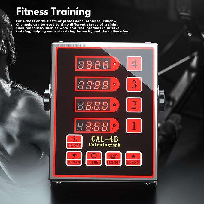 Commercial Kitchen Timer, 4-Channel Digital Timer for Cooking, Loud Alarm Volume +/-, Food Truck Restaurant Supplies, Heavy Duty Stainless Steel Large Timers with Waterproof Panel & Memory Function