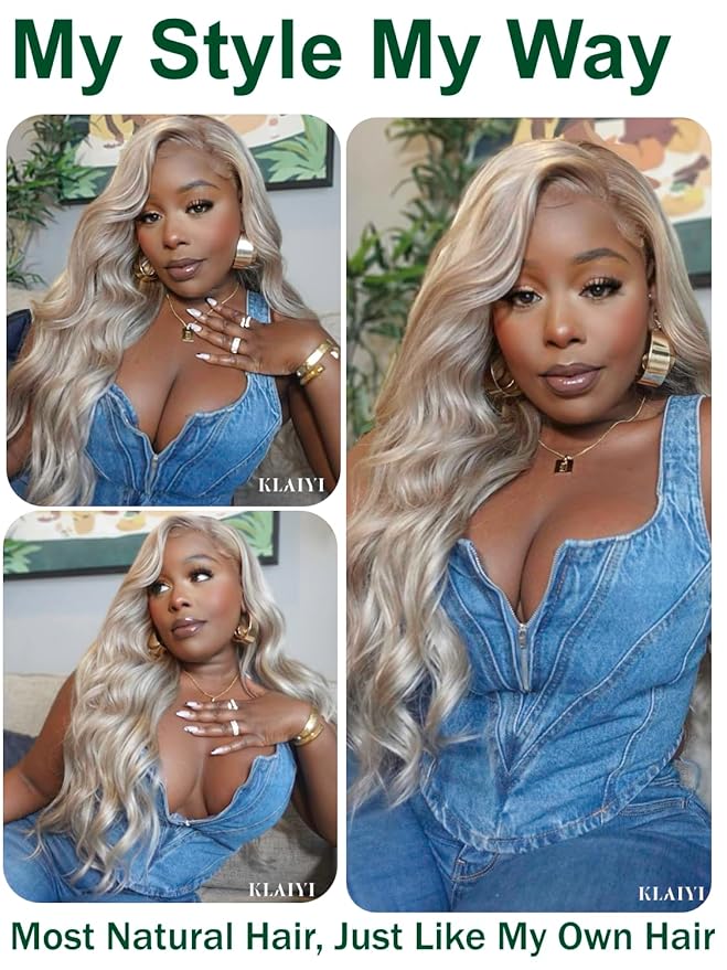 KLAIYI Ombre Ash Blonde Loose Body Wave Pre Everything Glueless 13x4 Lace Front Wigs Human Hair Balayage Precut Pre Plucked Bleached Bye Bye Knots 30S Ready to Wear and Go Wig Beginner Friendly 16Inch