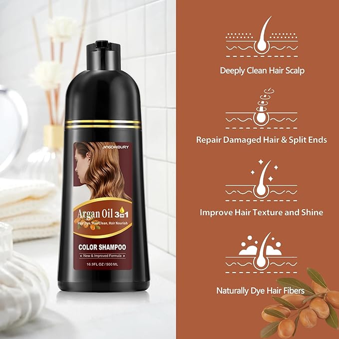 Wine Red Hair Dye Shampoo 3 in 1 for Men Women, Argan Oil Burgundy Hair Dye Shampoo, Red Color Shampoo Hair Dye, Easy to Use, Instant Hair Dye for All Hair Types (Wine red)