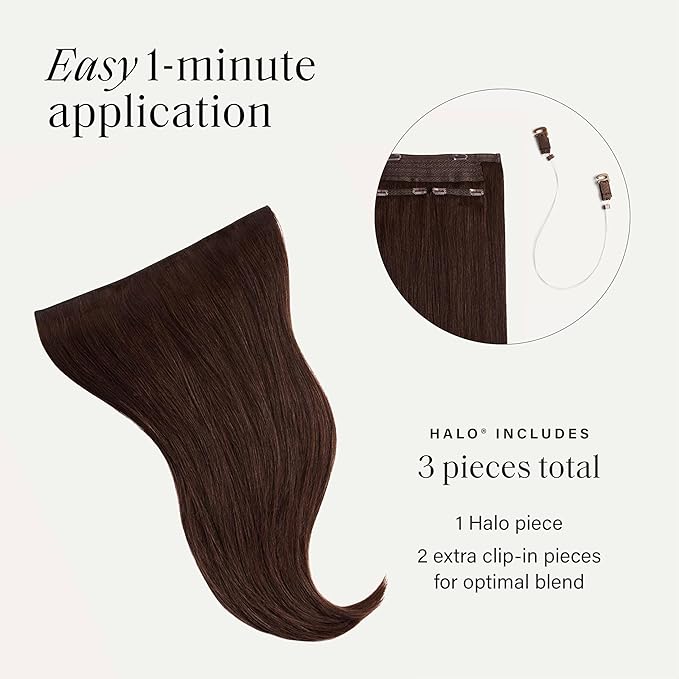Luxy 100% Remy Human Hair – Halo Clip-In Hair Extensions –Natural Looking Volume & Length - One-Piece - Easy 5-Min Application 150 grams 12" Chocolate Brown Halo