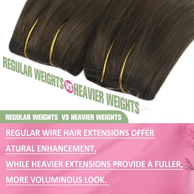 YoungSee 100G Wire Hair Extensions Real Human Hair Brown Balayage Wire Human Hair Extensions Walnut to Light Brown with Blonde Fish Line Hair Extension for Women 20inch