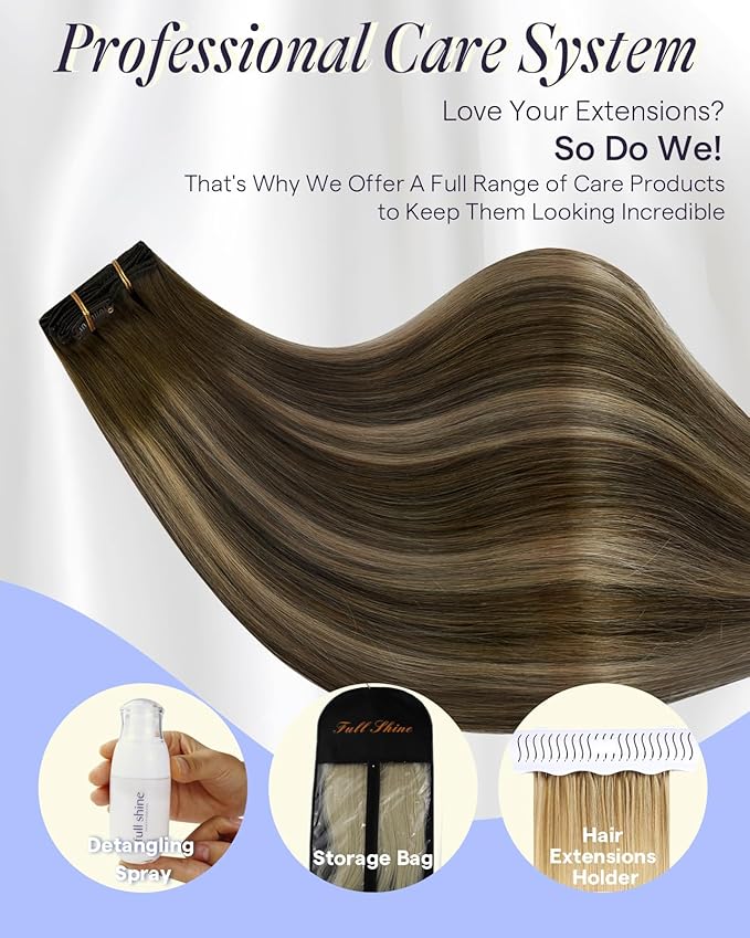 Full Shine Human Hair Clip in Extensions Brown Hair Extensions Clip ins 18 Inch 135 G Medium Brown Balayage Honey Blonde Invisible Hair Extensions for Women 7 Pcs