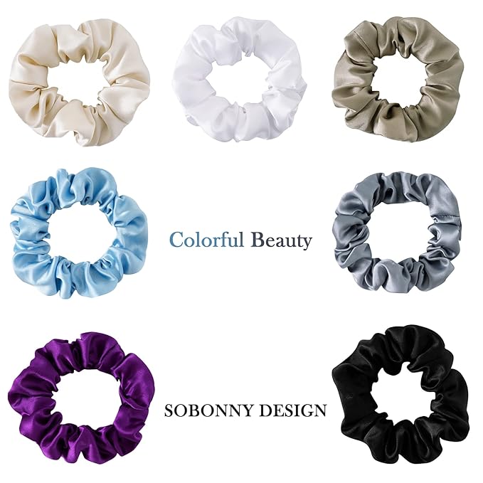 Large Silk Hair Scrunchies, 100% Mulberry Silk, No Damage for Frizz Prevention, Sleep and Night Scrunchie, Hair Accessories for Women - 3 Count (Violet, Metallic Gray, Light Blue)