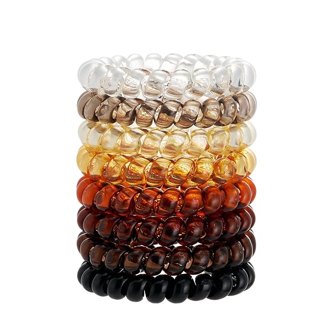 Coil Hair Ties for Thick Ponytail Holder Women No Crease Hair Ties Phone Cord Hairties with Plastic Spiral(Colourful Style 1)