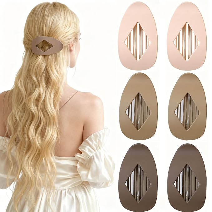 6Pcs Large Flat Square Claw Clips - Non-Slip Strong Hold French Duckbill Barrettes for Thick/Medium/Thin Hair, Matte Solid Neutral Colors Hair Accessories for Women & Girls