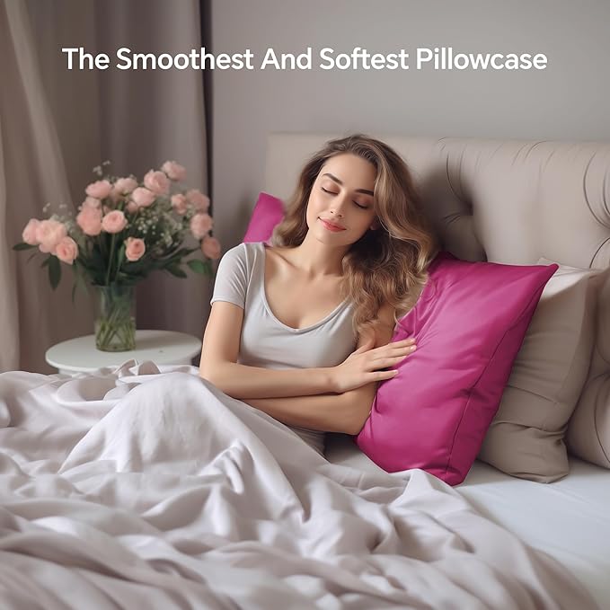 INFIIXSO Mulberry Silk Pillowcase for Hair and Skin, Silk Pillow Cases Queen Size Set of 2 with Hidden Zipper 20"x30", Ultra Smooth and Soft Cooling Pillow Cases for Hot Sleepers(Hot Pink, 2 Pack)