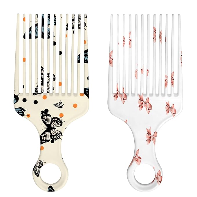 2 Pcs Afro Pick Comb for Natural Curly Hair,Portable Styling Hair Pick for Travel,Anti-Static,Cute Afro Comb for Women Men and Girls (Beige-T2)