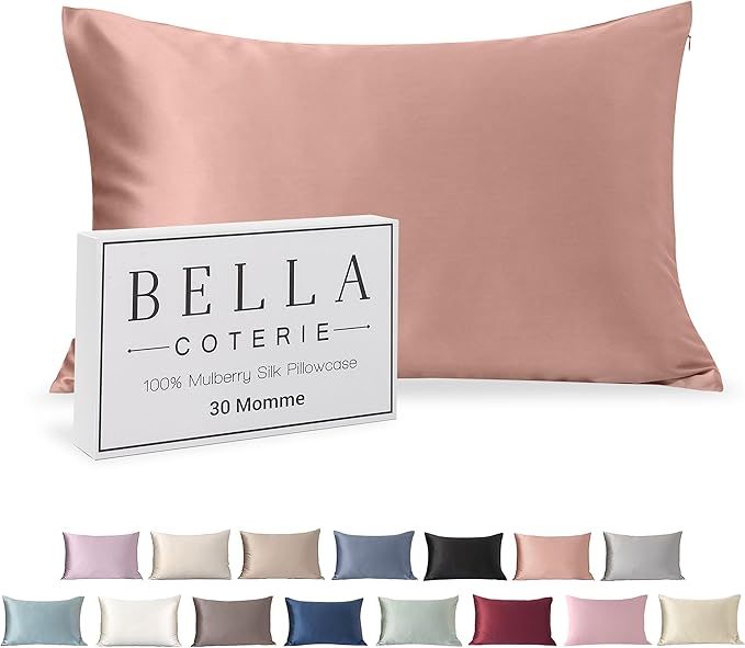 Bella Coterie Luxury Silk Pillowcase for Hair and Skin | 30 Momme | 100% Pure 6A Mulberry Silk | Super Soft | Perfectly Plush [Standard, Dusty Rose]