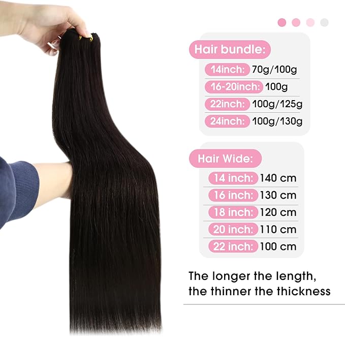 YoungSee 125G Sew in Hair Extensions Real Human Hair Darkest Brown Hand Tied Weft Hair Extensions Human Hair Dark Brown Human Hair Extensions Sew in 22Inch