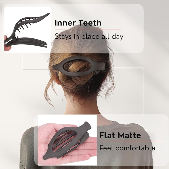 8 Pack Dark Neutral Flat Hair Clips – Matte French Claw Clips in Deep Brown, Navy, and Grey, Non-Slip Large Barrettes for Women, Minimalist Hair Accessories for Work or Daily Wear