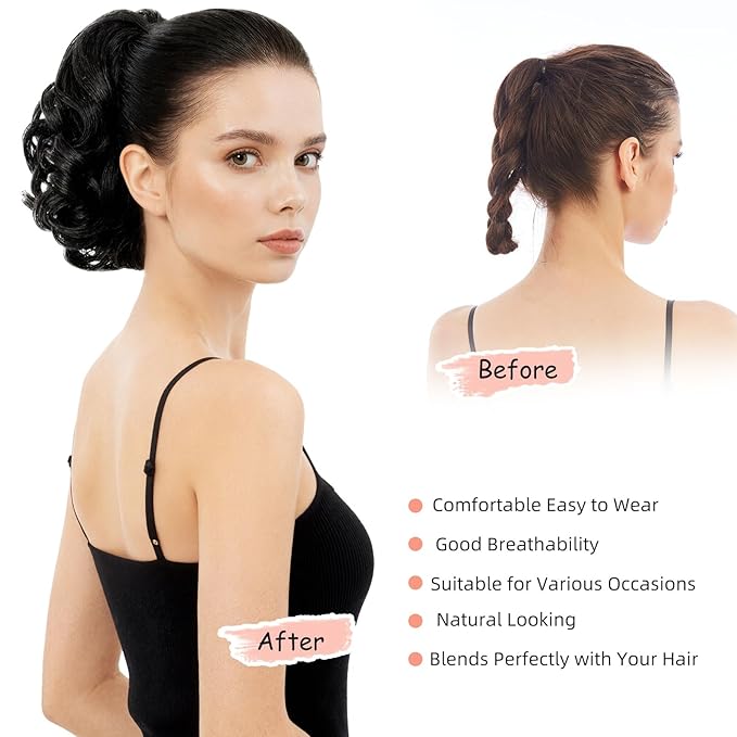 Ponytail Extension, Clip on Ponytails for Women, 9" Claw Clip in Short Curly Wavy Pony Hair Extension for Women - Natural Black
