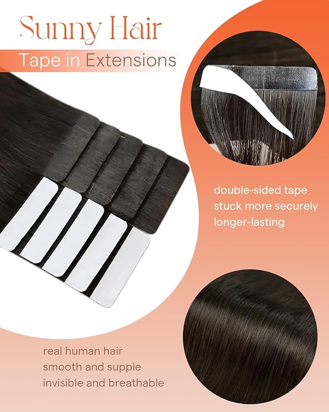 Sunny Hair Tape in Hair Extensions Real Human Hair Invisible Remy Hair Extensions Tape ins for Women Dark Brown 16 inch 25G