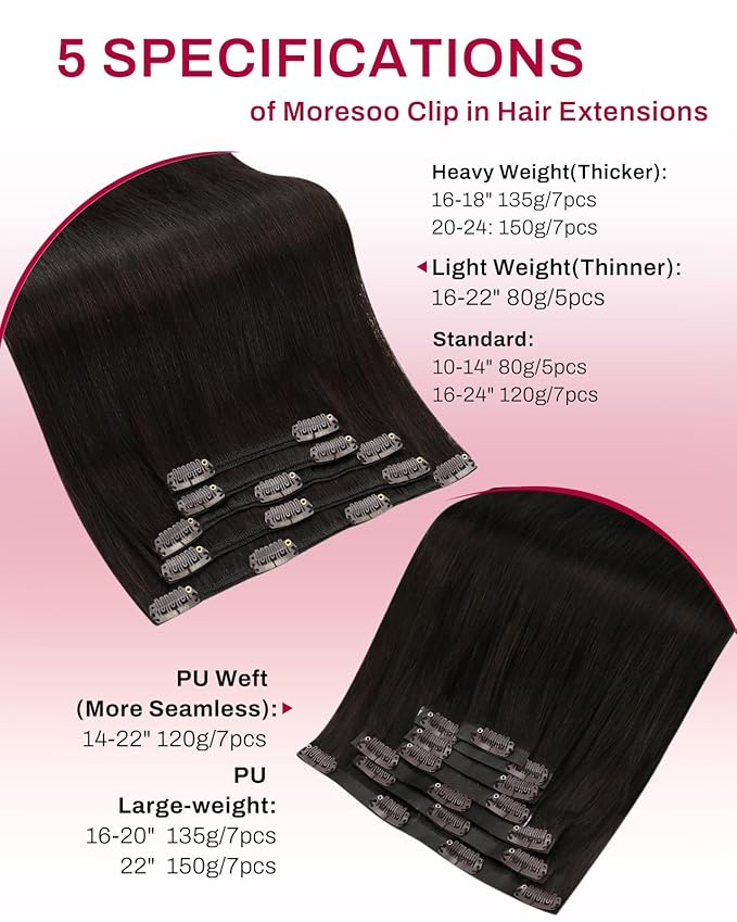 Moresoo Real Hair Extensions Clip in Human Hair Dark Brown Remy Straight Double Weft Clip in Human Hair Extensions for Women Brown 5pcs 80g 22inch