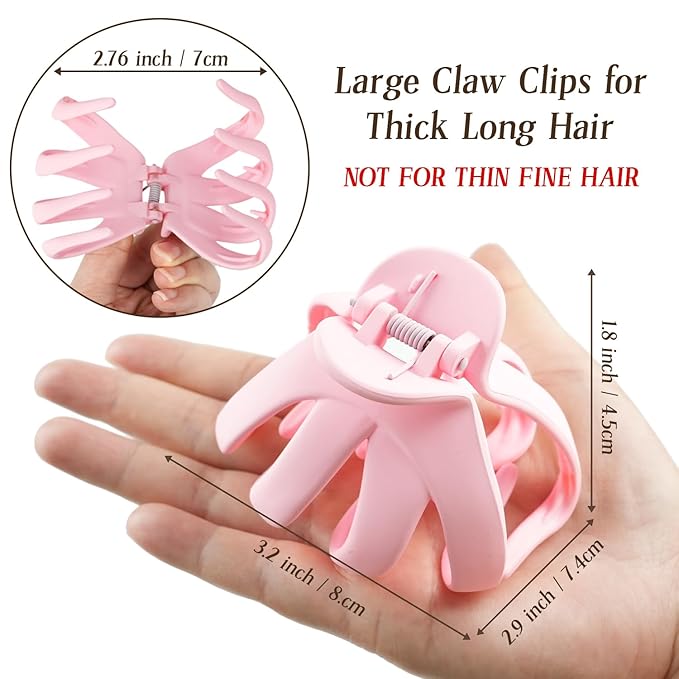 MAORULU Hair Clips for Thick Hair, 3.2" Big Claw Octopus Clips, Strong Hold Jumbo Hair Clip for Women and Girls, 6 Packs (Multi Colors)