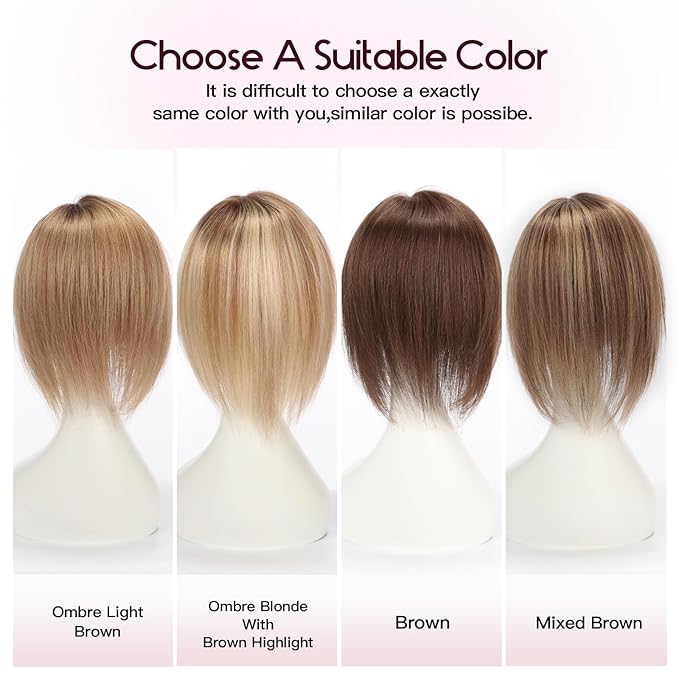 EMMOR 12 Inch Human Hair Topper for Women - Real Hair Topper with Bangs & 6.5" × 6.5" Larger Base, Natural Thin Hair Solution for Women(Ombre Light Brown)