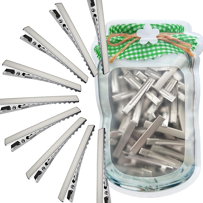 HiJeaton 60Pcs Alligator Metal Clips for Hair Bows and Crafts - Large Plain DIY Hairdresser Clips for Bow Making and Supplies (6cm/2.36")