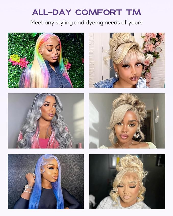 Real Full Lace Human Hair Wigs 613 Lace Front Wig Human Hair 180 Density Body Wave HD Full Lace Blonde Wig Plucked Bleached Knots Breathable Full Scalp Wig for Women 18Inch