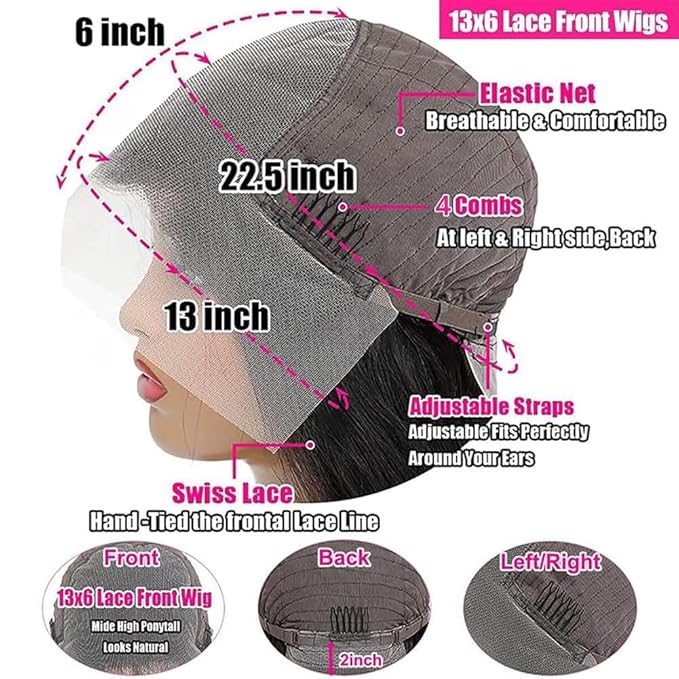 VIPbeauty 13x6 Deep Wave Lace Front Wigs Human Hair 200 Density 22 Inch Curly Wig for Women Natural Black HD Transparent Lace Glueless Frontal Wigs Human Hair Pre Plucked with Baby Hair