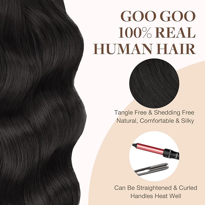 GOO GOO Tape in Hair Extensions Human Hair, 1B Natural black, 10inch 60g 40pcs, Skin Weft Seamless Invisible, Silky Straight with Thick Ends, Remy Human Hair