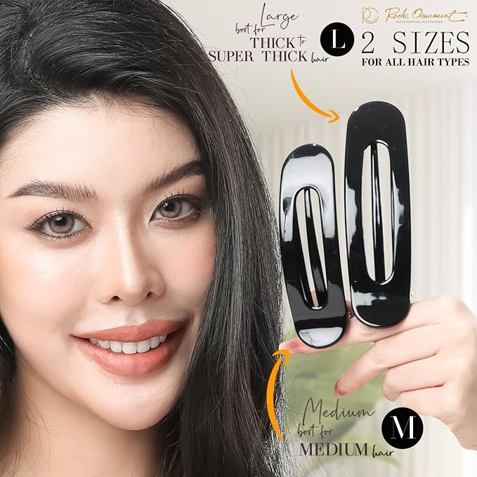 RC ROCHE 6 Pcs Flat Claw Hair Clips for Women Lay Down Barrettes No Crease Side Slide Thick Long Hair Duckbill French Against Head Jaw Claw Styling Jumbo Extra XL Clamp, Large Black