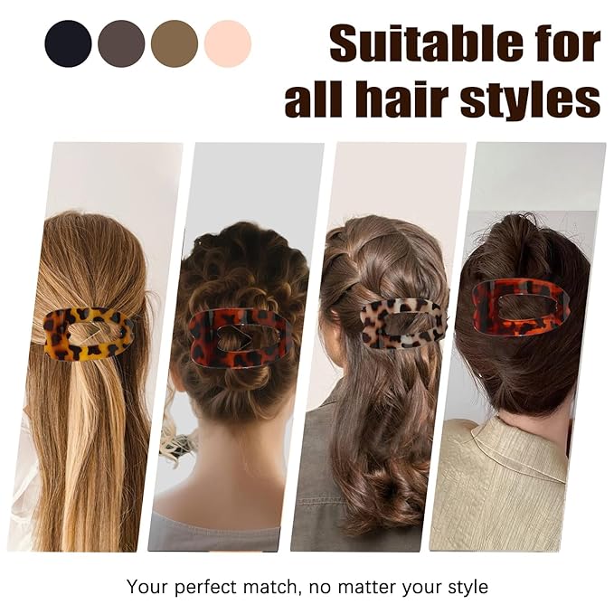 Large Flat Hair Clips for woman,4PCS French Flat Hair Claw Clips,Duckbill Hair Clips for Thick and Thin Hair,Matte No-Slip Hair Clip Strong Hold Barrettes (Leopard Color)