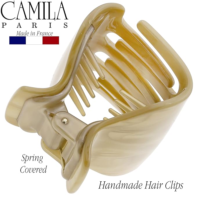 Camila Paris CP3263 French Hair Clip for Women for Long Curly Wavy Hair, Beige, Girls Hair Claw Clips Jaw Fashion Styling Hair Accessories for Women, Strong Hold No Slip Grip, Made in France