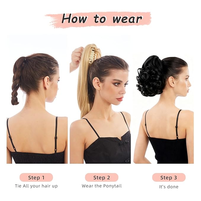 Ponytail Extension, Clip on Ponytails for Women, 9" Claw Clip in Short Curly Wavy Pony Hair Extension for Women - Blonde