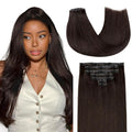 Lashey Seamless Clip-in Hair Extensions - Human Hair, Dark Brown, Light Yaki, Straight, 7pcs, 110g, 18 Inch PU Weft, Natural, for Women
