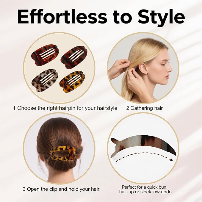 Large Flat Hair Clips for woman,4PCS French Flat Hair Claw Clips,Duckbill Hair Clips for Thick and Thin Hair,Matte No-Slip Hair Clip Strong Hold Barrettes (Leopard Color)