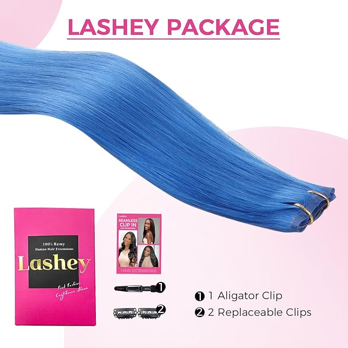 Lashey Seamless Clip in Hair Extensions Human Hair 37g 4pcs Blue Hair Extensions Real Human Hair 14 Inch Straight Hair Extension Clips with PU Soft Invisi Edge