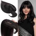 SEGO 100% Real Human Hair Toppers, with Air Bangs, Silk Base 150% Density, Clip in Topper, 2.7”x5.1”, HairPieces for Women, with Thinning/Hair Loss Cover Gray