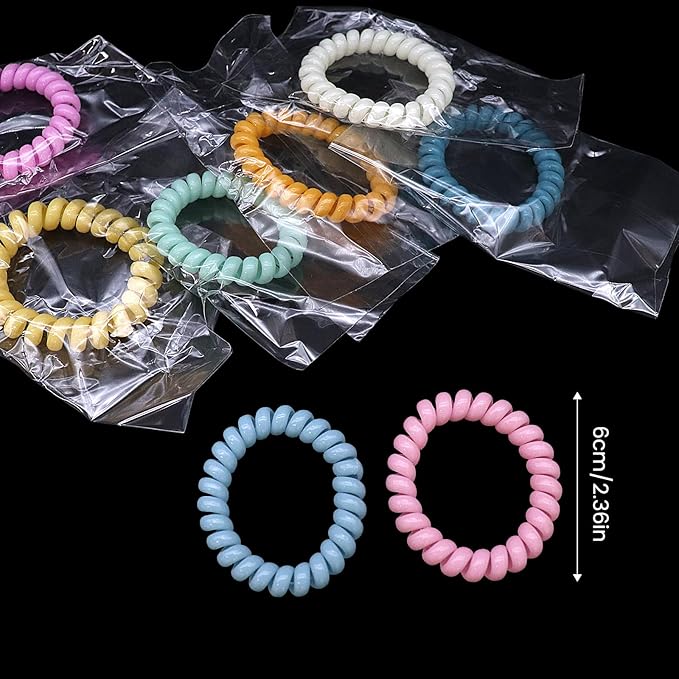 18Pcs Colorful Spiral Hair Ties, Individually Wrapped Coil Hair Tie, No Damage, No Crease, Ponytail Holder for Thick Hair, Waterproof, Hygienic, Portable, Multicolor