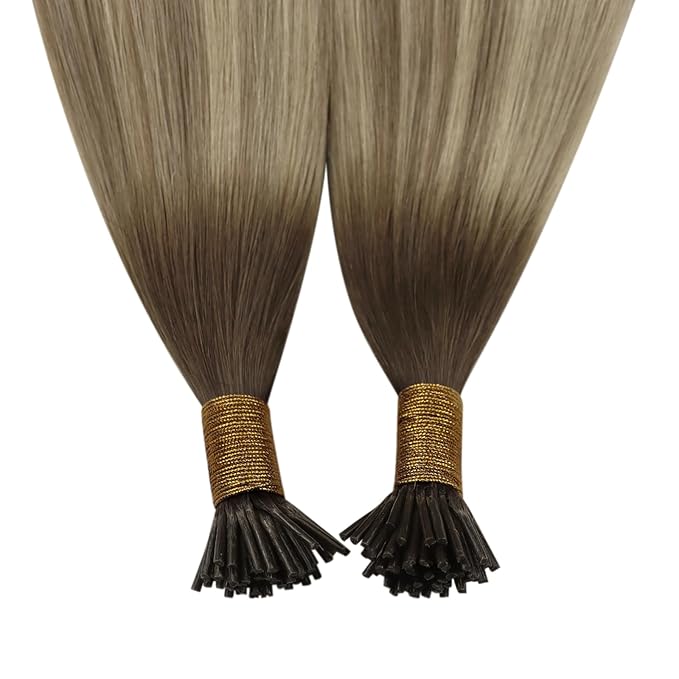 YoungSee I Tips Hair Extensions Human Hair Ombre Itips Hair Extensions Ombre Dark Brown to Light Brown with Blonde I-Tip Extension Balayage 20In Keratin Hair Extensions Volume-Adding 50s 50g