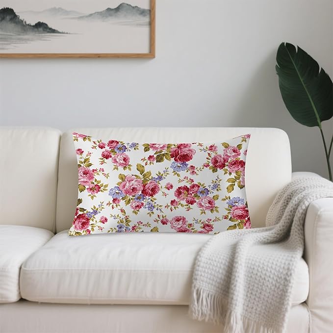 Satin Pillowcase 1 Pack-Rose Flower Floral Silky Pillow Cover for Hair and Skin,Standard Size 20x26 Inch Soft Cooling Printed Pillow Cases with Hidden Zipper,Gifts for Women Men