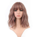 FAELBATY Brown Wig With Bangs Synthetic Cosplay Bob Wig loose wave Wig for women Costume Wigs (12" Dark Purple Color)