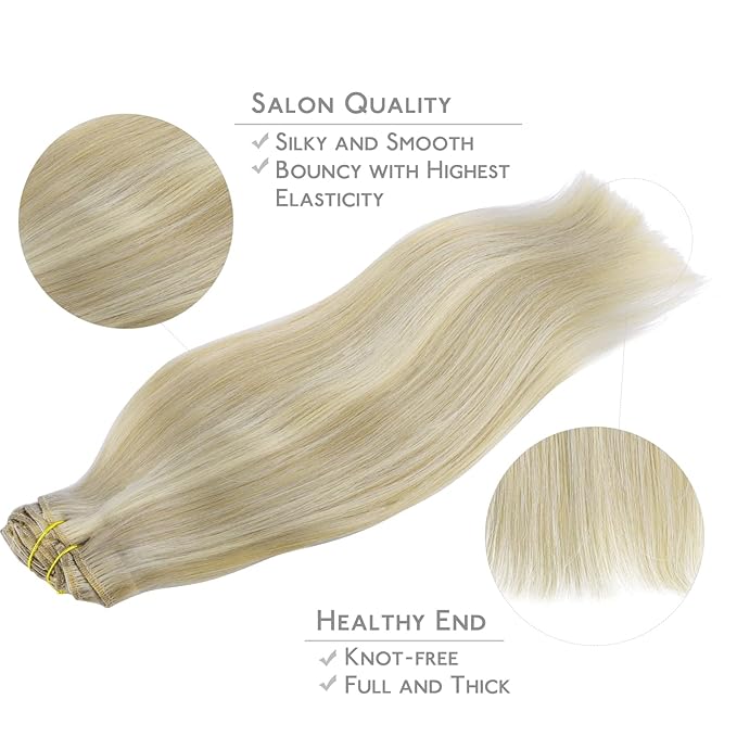 WENNALIFE Hair Extensions Clip In, 9pcs 22inch 150g Ash Blonde Highlighted Platinum Blonde Thicker Clip In Hair Extensions Real Human Hair Remy hair extension Double Weft Clip in Human Hair Extensions