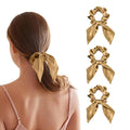 THXSILK 100% Mulberry Silk Bow Scrunchies 3-Pack, 22 Momme Mulberry Silk Hair Ties for Women, Cute Bunny Ear No Damage Ponytail Holders, Fashion Hair Accessories for Girls(M, Metallic Gold)