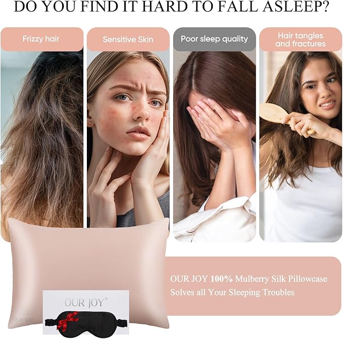 100% Mulberry Silk Pillowcase 22 Momme (SGS Certified) with Free Silk Eye Mask - Luxury Gift-Ready Folded Packaging, Cooling Pillow Cover for Hair & Skin Care (Rose Gold, Standard (1 Pack))