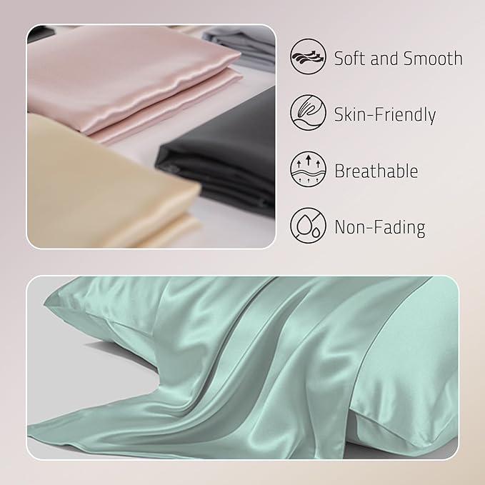 Mulberry Silk Pillow Case for Hair and Skin Prevent Acne Pillowcases Both Sides Real Silk Pillowcases Organic Silk Pillowcase with Hidden Zipper, Sage Green, Queen (20"×30")