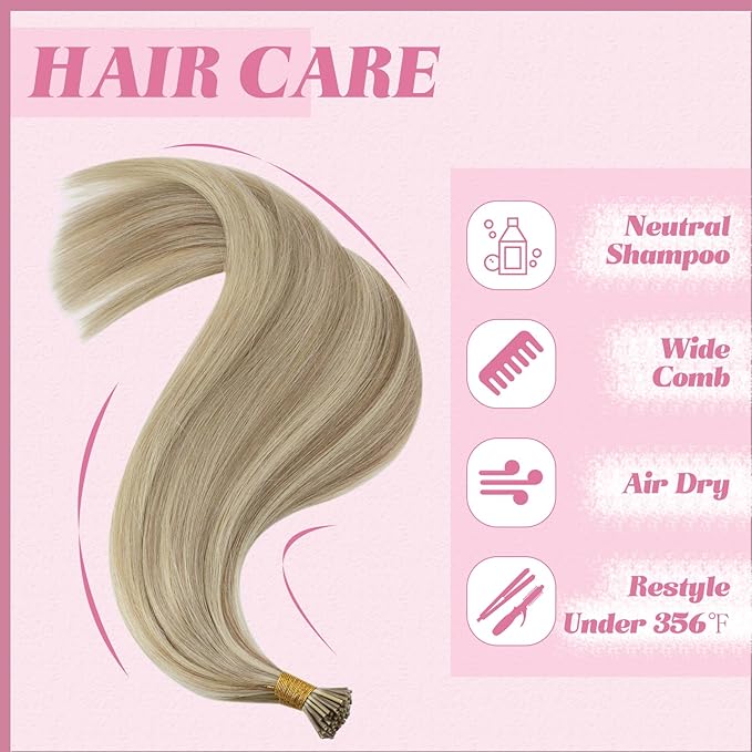 YoungSee Itip Hair Extension Real Human Hair Blonde I Tip Hair Extensions Golden Blonde Highlight I-Tip Hair Extension 24 Inch Hair Extension Keratin for Long Hair 50g 50s