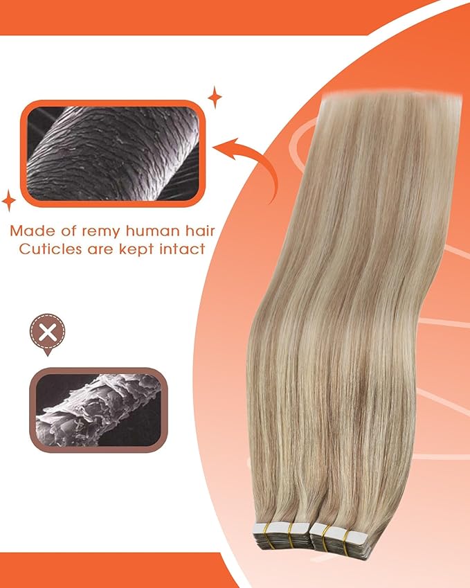 Sunny Hair Blonde Tape in Hair Extensions Human Hair Remy Hair Extensions Real Human Hair Tape in 12inch Human Hair Extensions Tape in 10Pcs 20g